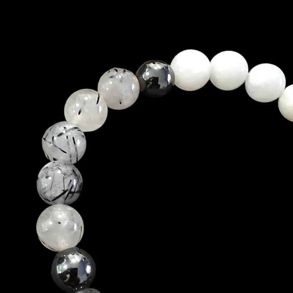 Moonstone, Tourmaline Quartz, Labradorite, Black Strawberry Quartz Bracelet 8mm - Picture 5 of 7